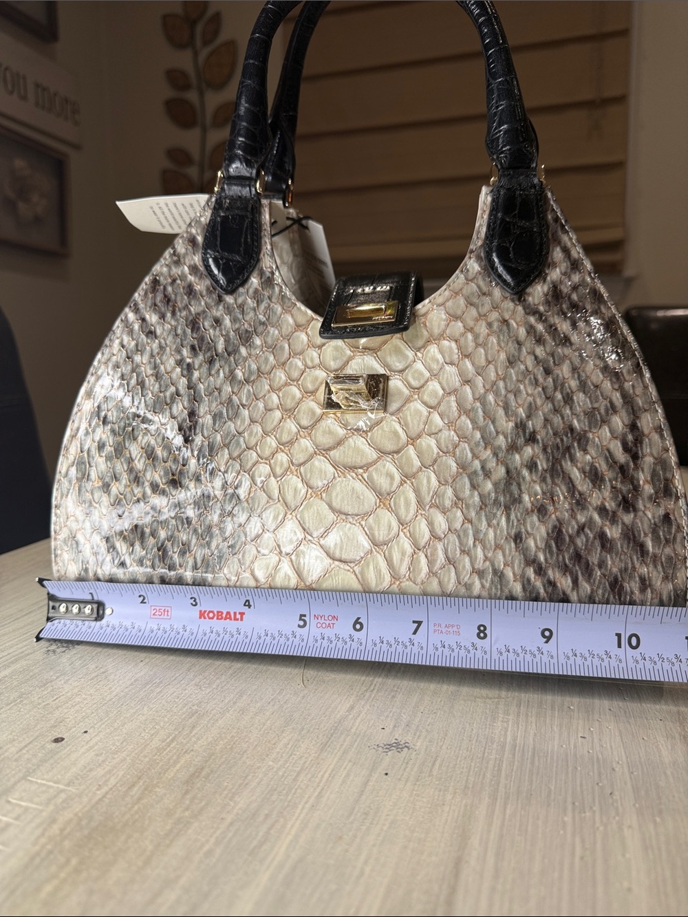 Brahmin Adrian Black Rockway Ivory and Black Embossed Python-Print Satchel - Picture 12 of 14